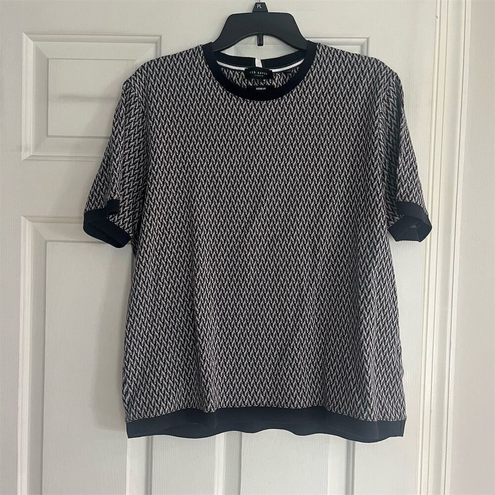 Ted Baker Men's Blue Geometric Jacquard T-Shirt Size M Short Sleeve